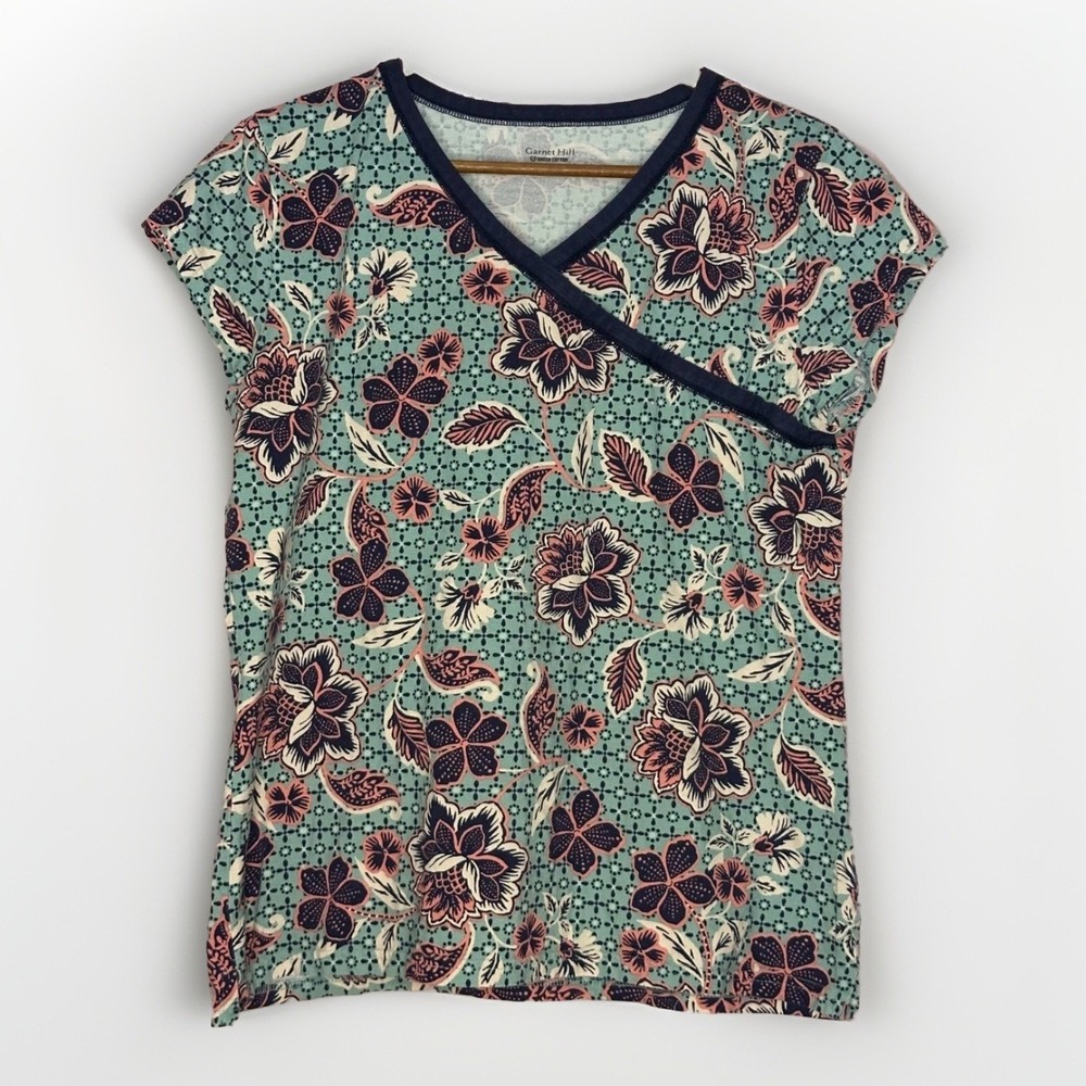 Garnet Hill Pajama Set Women's S Green Cotton Floral Botanical Organic Cotton PJ
